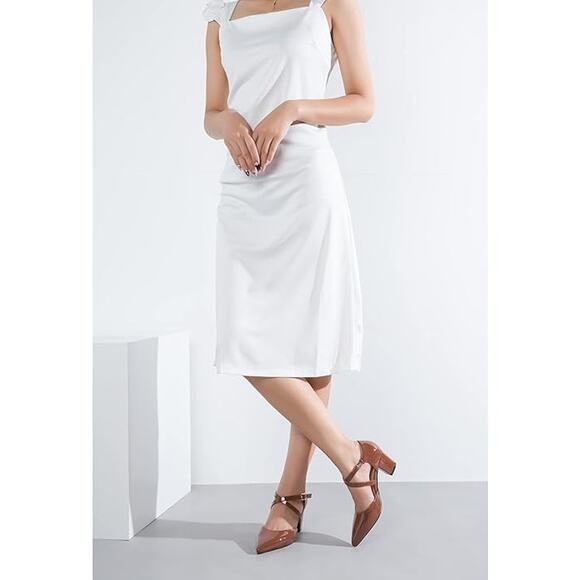 NWT Peijely Women's Chunky Heel Pumps Cross Strap Closed Pointed Toe Brown-SZ 10 - Picture 6 of 6